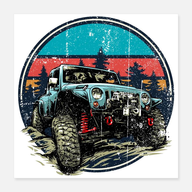 Jeep tout-terrain robuste coucher de soleil Poster 40 x 40 cm