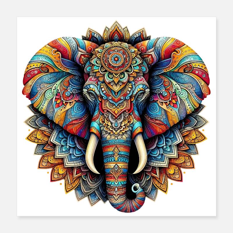 Éléphant décoré de Mandalas Poster 40 x 40 cm