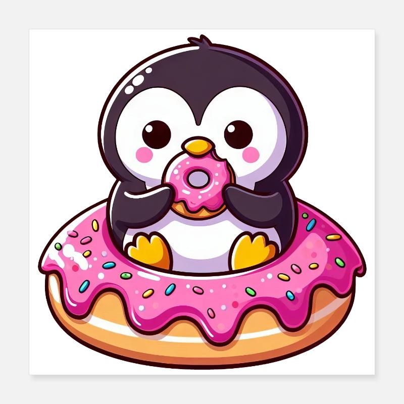 Mignon pingouin beignet dessert Snacking Yummy Poster 40 x 40 cm