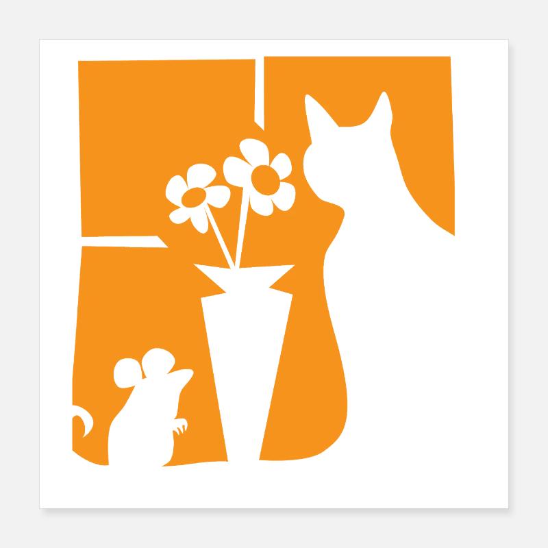 Halloween Cat Mouse Flowers Orange Window Poster 16" x 16" (40x40 cm)