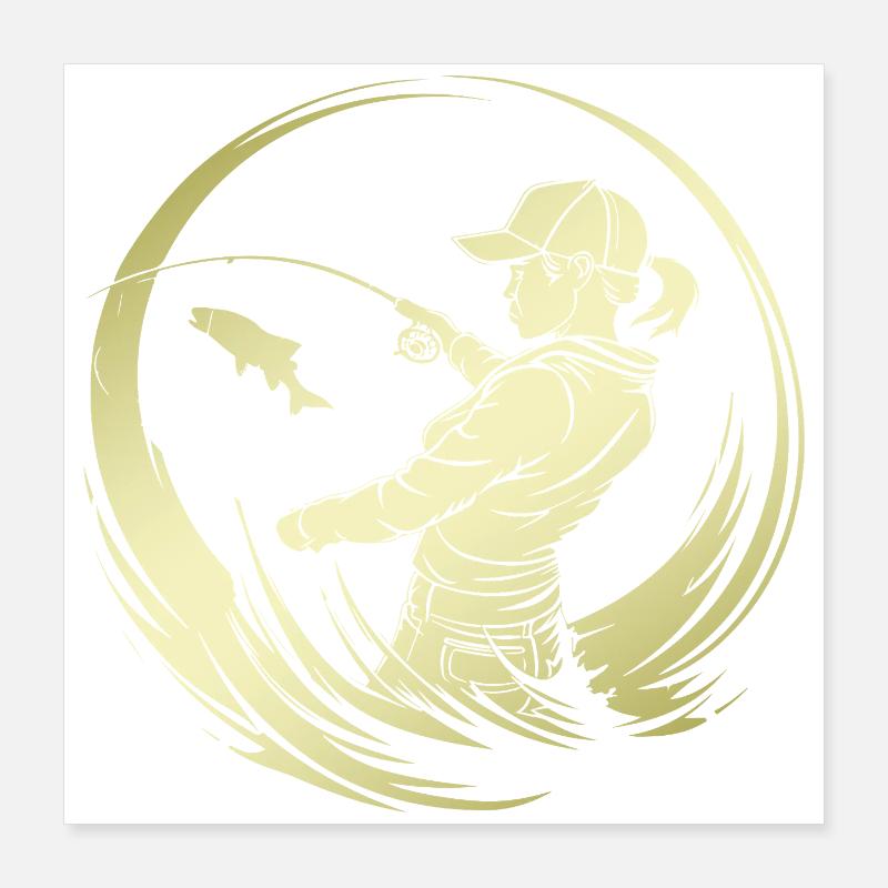 Silhouette de pêche pêcheur Poster 40 x 40 cm