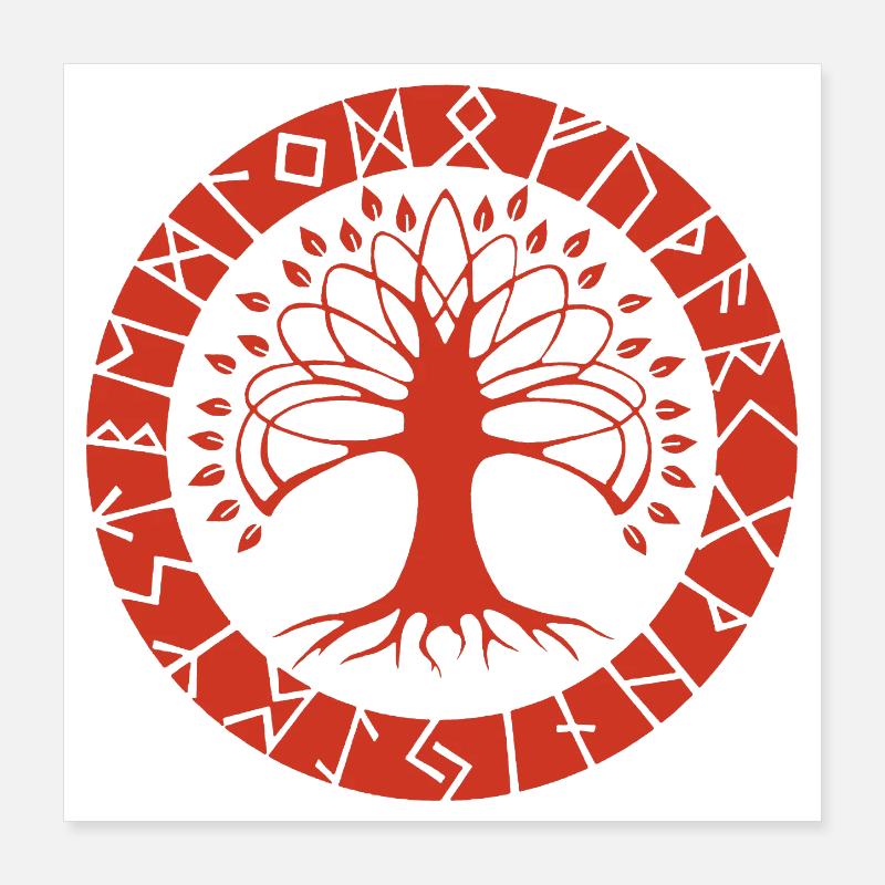 Red Runic Tree Poster 16" x 16" (40x40 cm)