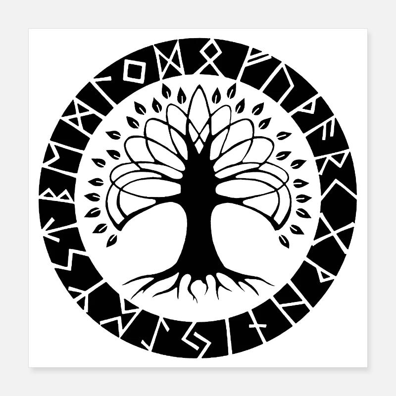 Schwarzer Runenbaum Poster 40x40 cm