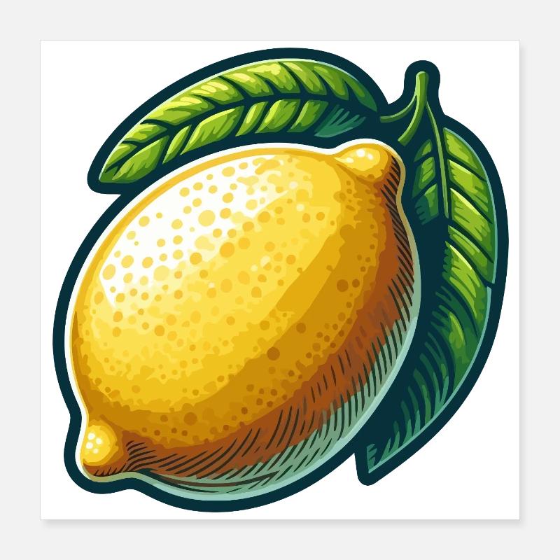 Citron éclatant avec feuilles graphique Poster 40 x 40 cm
