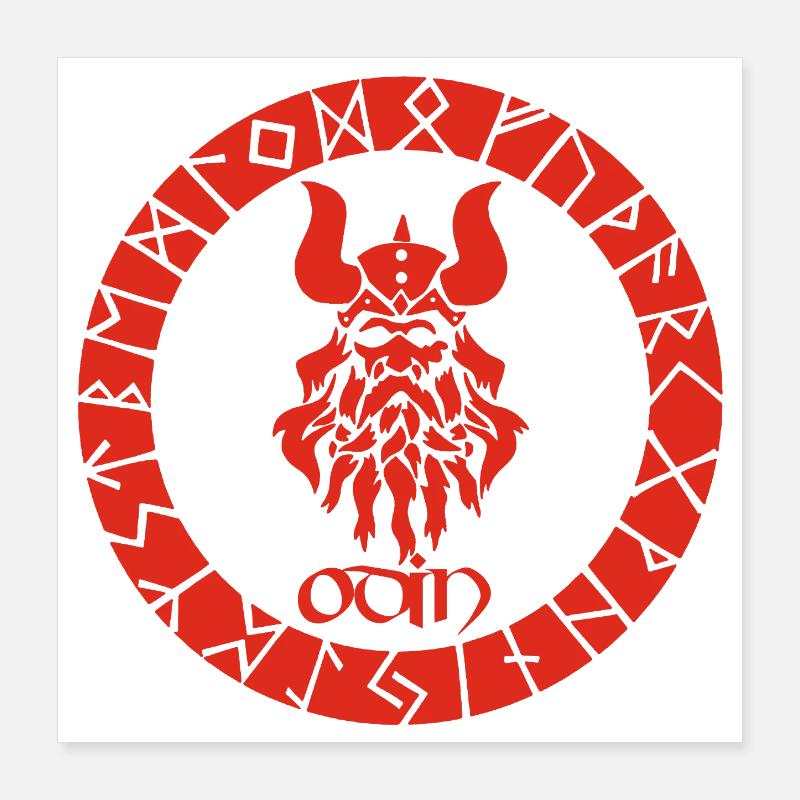 Dieu Odin et runes vikings rouges Poster 40 x 40 cm
