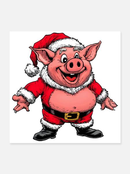 Schweinchen Weihnachtsmann - Poster 40x40 cm - Weiß