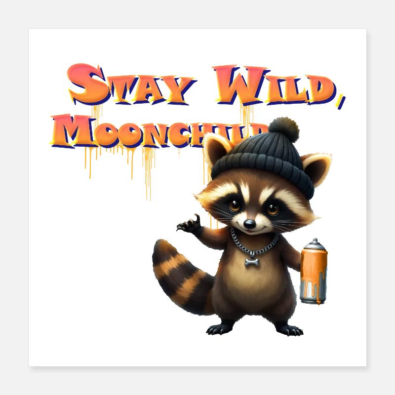 Waschbär-Mondgraffiti Poster 40x40 cm