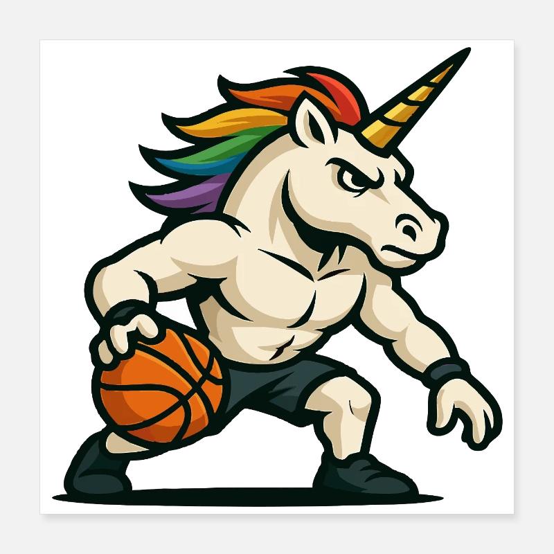 Regenbogen-Einhorn-Dribbler Poster 40x40 cm