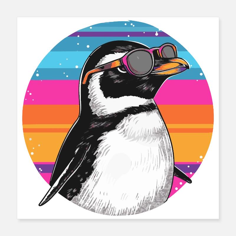 Penguin Neon Goggles Retro Poster 16" x 16" (40x40 cm)