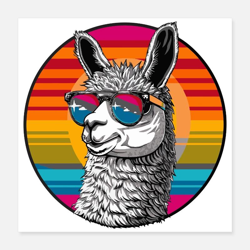 Llama Retro Sunset Poster 40 x 40 cm