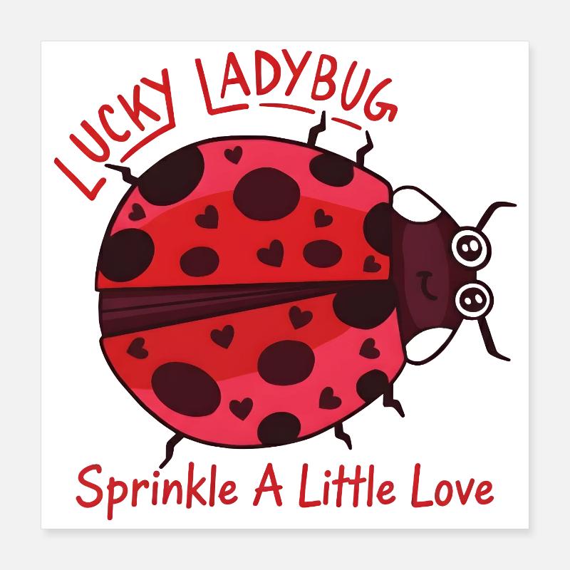 Ladybug chanceux : Ladybug mignonne avec des cœurs Poster 40 x 40 cm
