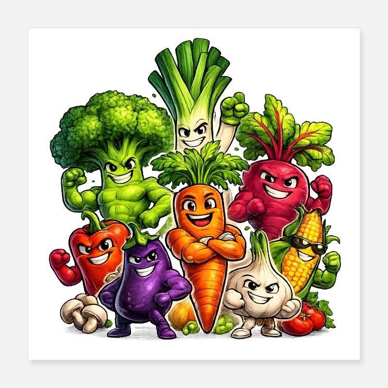 Strong vegetables in a comic look Poster 16" x 16" (40x40 cm)