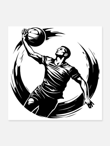 Volleyball Spieler Silhouette - Poster 40x40 cm - Weiß