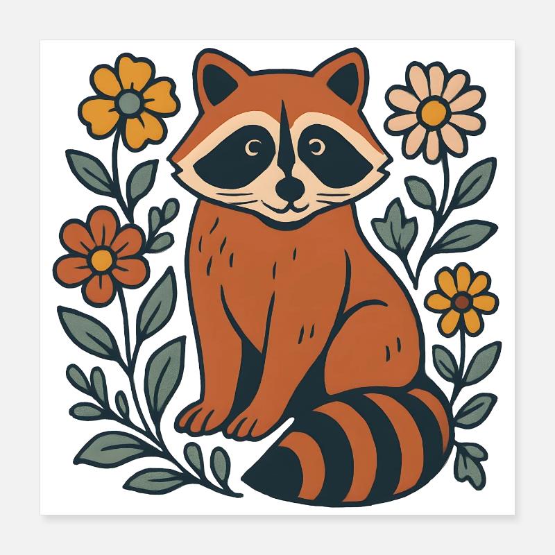 Panda roux dans le cercle de fleurs Poster 40 x 40 cm