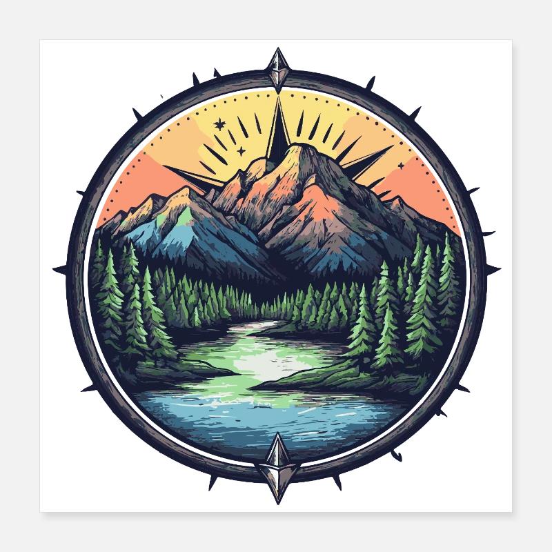 Mountains Compass Poster 16" x 16" (40x40 cm)