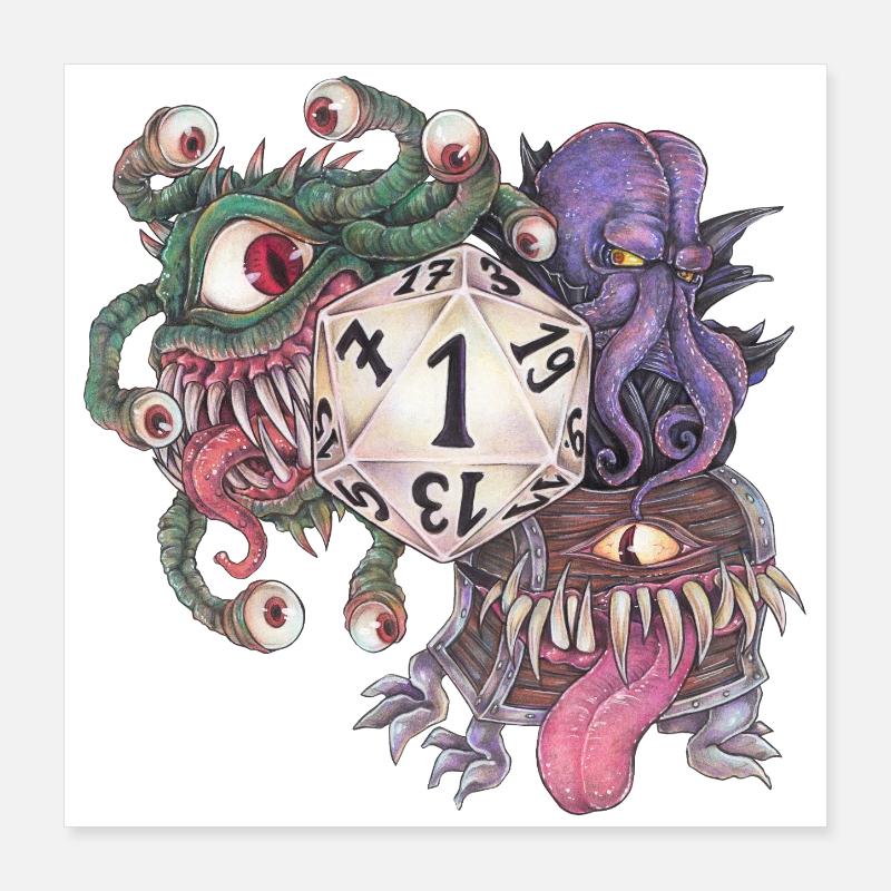 Rollenspiel Tabletop D20 Würfel Geschenk Fail Poster 40x40 cm