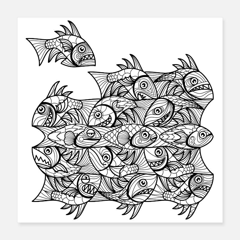 Escher Fish Poster 40x40 cm