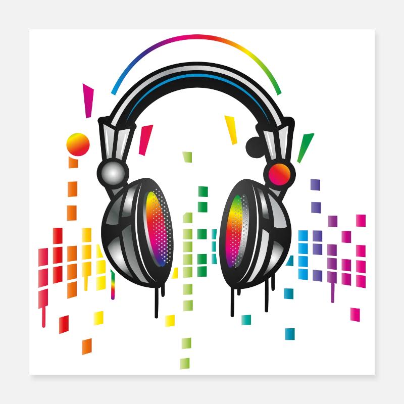 Kopfhörer mit bunter Equalizer Zeichnung Poster 40x40 cm