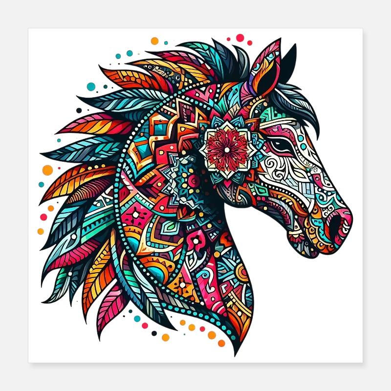 Cheval décoré de Mandalas Poster 40 x 40 cm