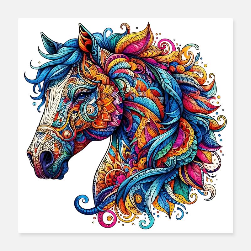 Cheval décoré de Mandalas Poster 40 x 40 cm