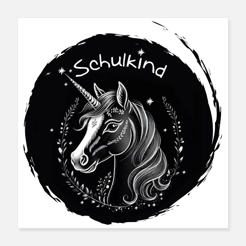 Schulkind - Einhorn mit Sternchen - Kreide Tafel Poster 40x40 cm