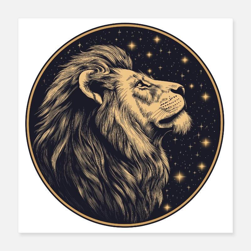 Lion avec ciel étoilé Poster 40 x 40 cm