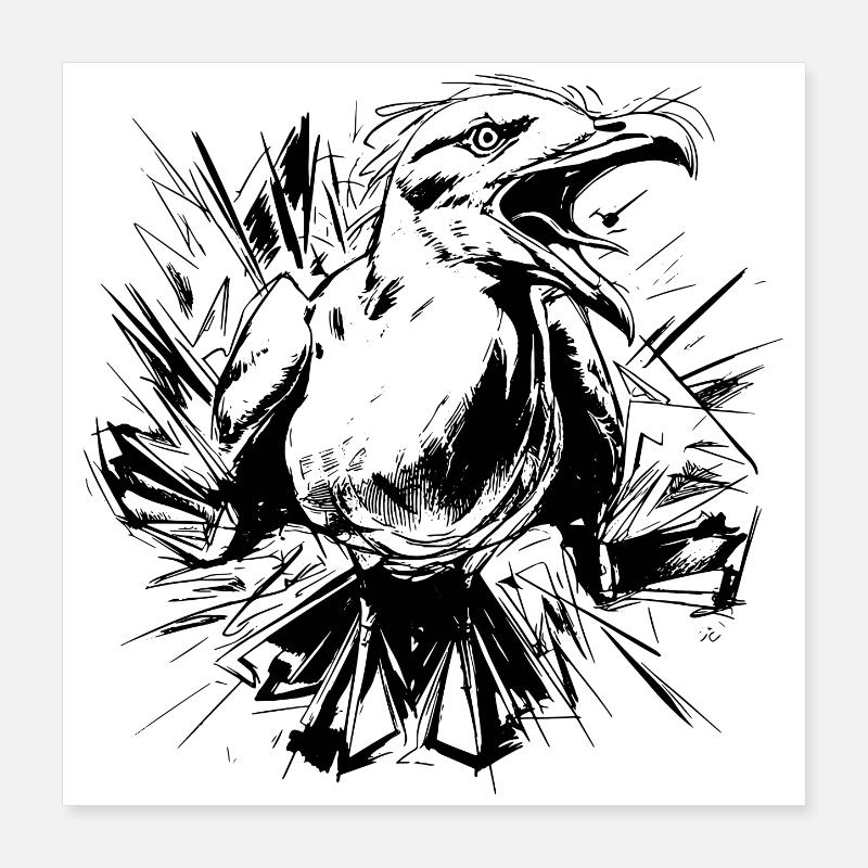Sketched Seagull Poster 16" x 16" (40x40 cm)