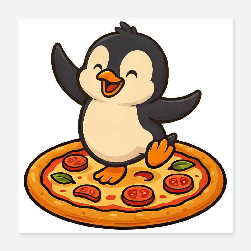 Dancing Penguin Pizza Pizza Lover Fun Poster 40 x 40 cm