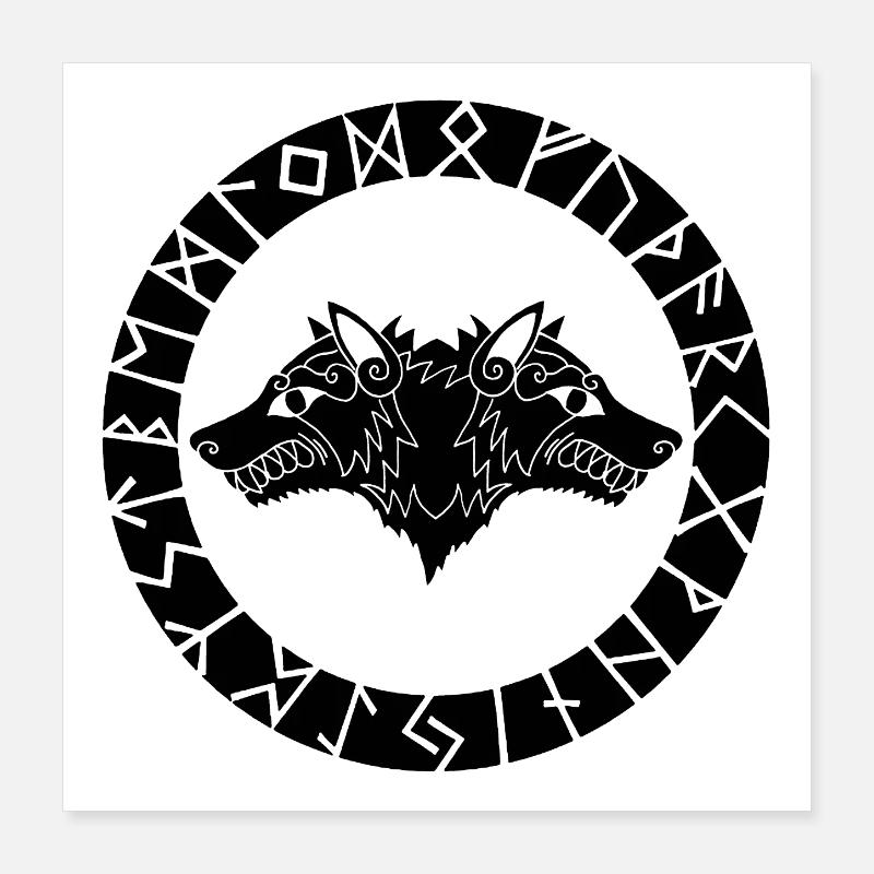 Zweiköpfiger schwarzer Wolf Poster 40x40 cm