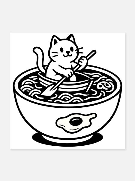 Cute Noudle Soup Cat - Poster 16" x 16" (40x40 cm) - white - Front