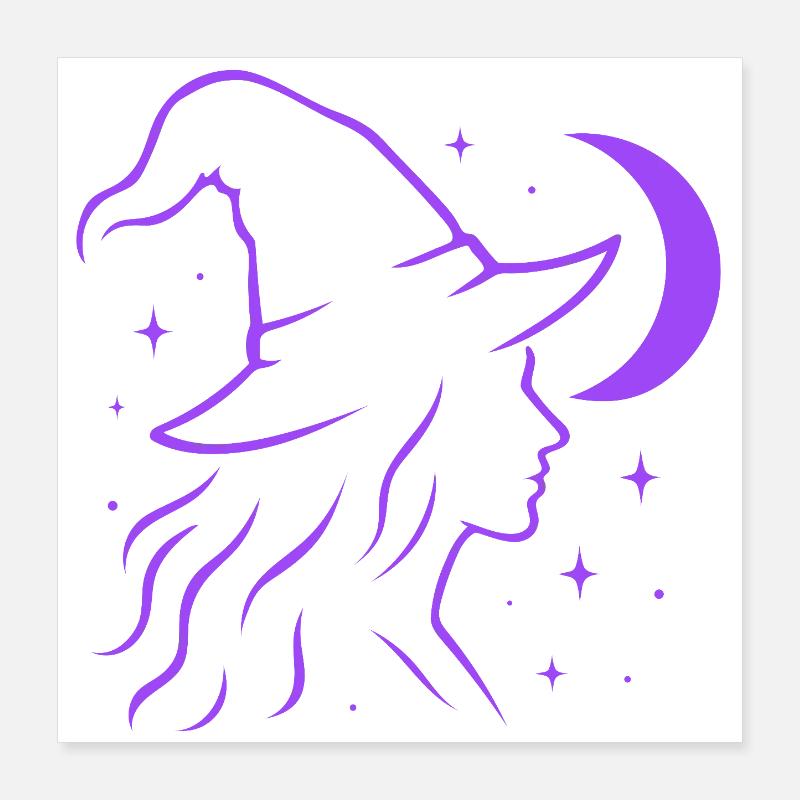 Silhouette de sorcière lune Witchcore Motif Poster 40 x 40 cm