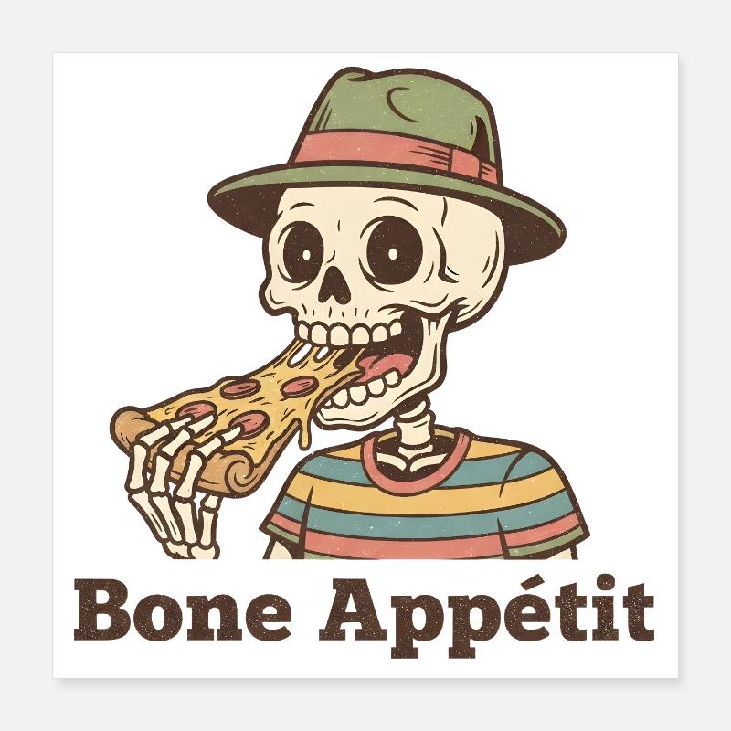 Bone Appétit Skelett isst Pizza Poster 40x40 cm