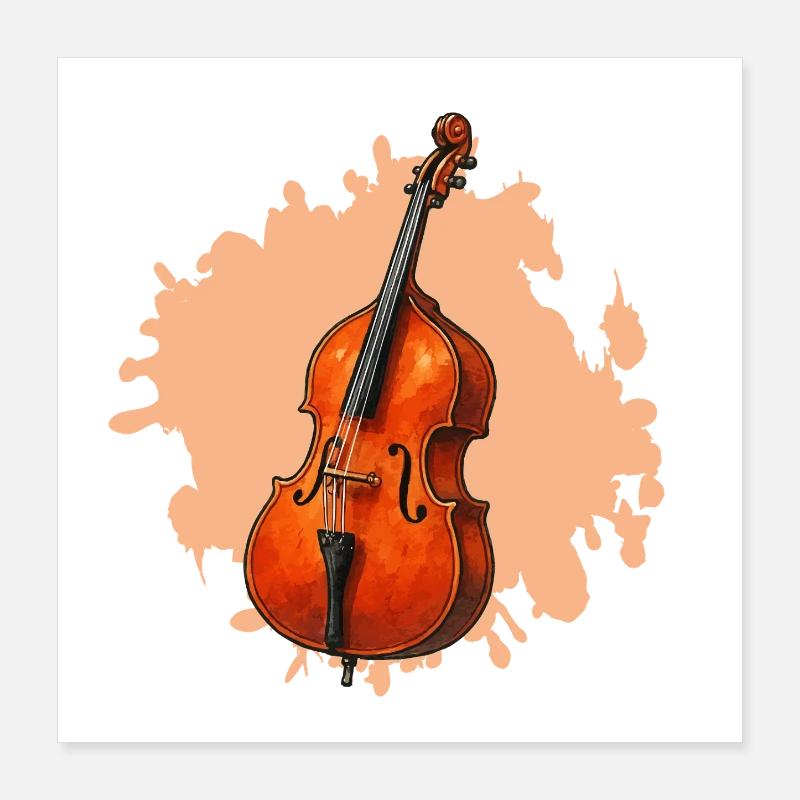 Orange Violoncelle Aquarelle Poster 40 x 40 cm