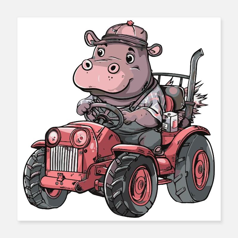 Nilpferd Traktor Farmer Poster 40x40 cm