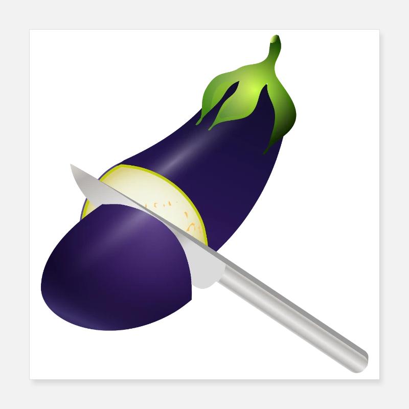 Glowing Eggplant with Kitchen Knife Poster 16" x 16" (40x40 cm)