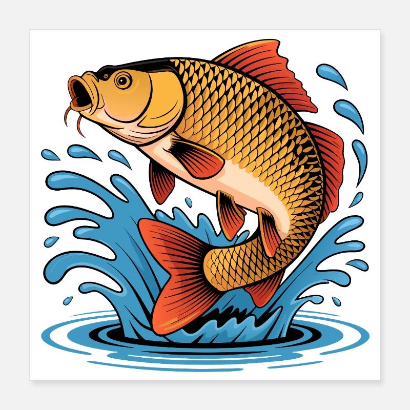 Jumping Carp Poster 16" x 16" (40x40 cm)
