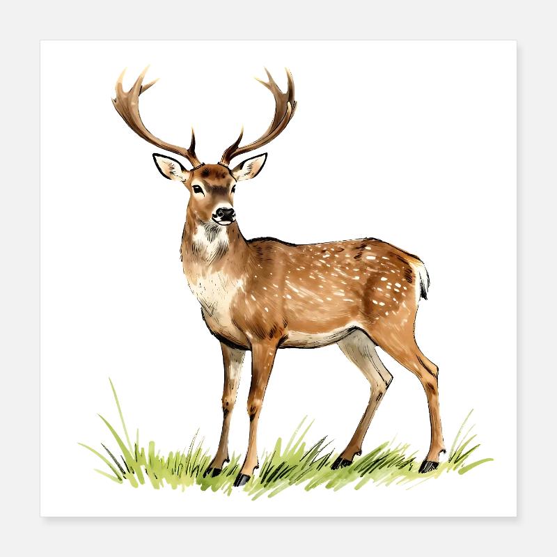 Wald-Aquarellhirsch Poster 40x40 cm