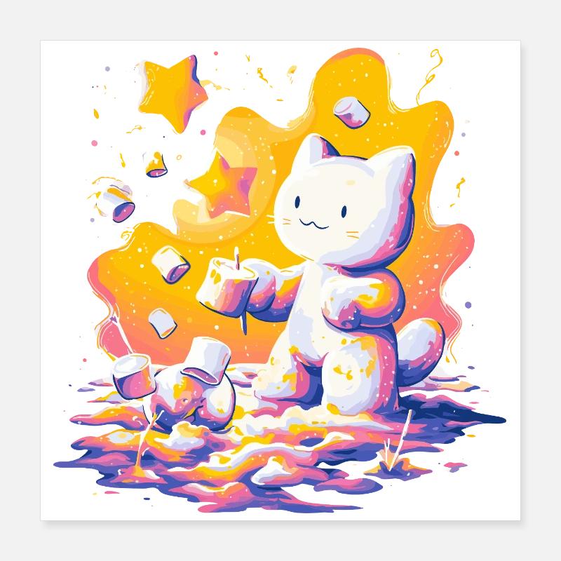 Katzen-Kosmos Neon-Palette Poster 40x40 cm