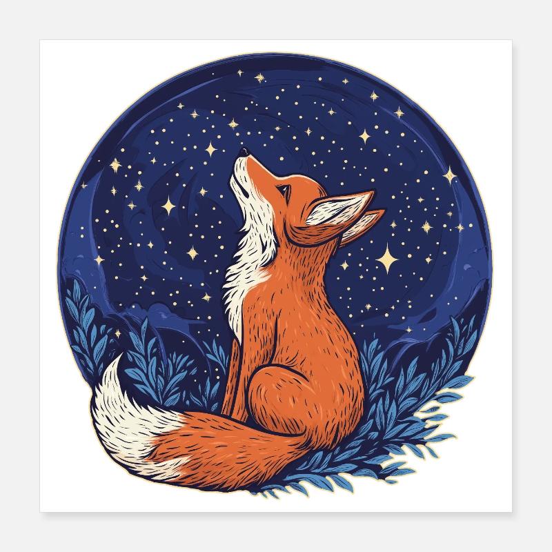 Fox and Stars Poster 16" x 16" (40x40 cm)