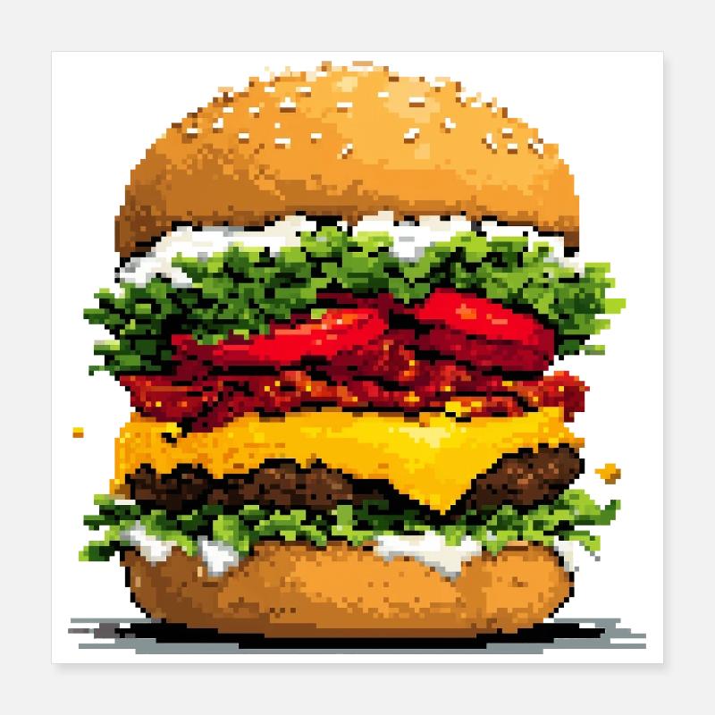 Pixelhamburger Retro Pixelkunst Poster 40x40 cm