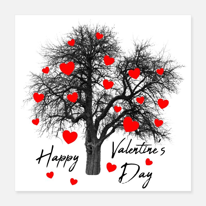 Rote Herzchen Baum mit Herzen Valentinstag Liebe Poster 40x40 cm