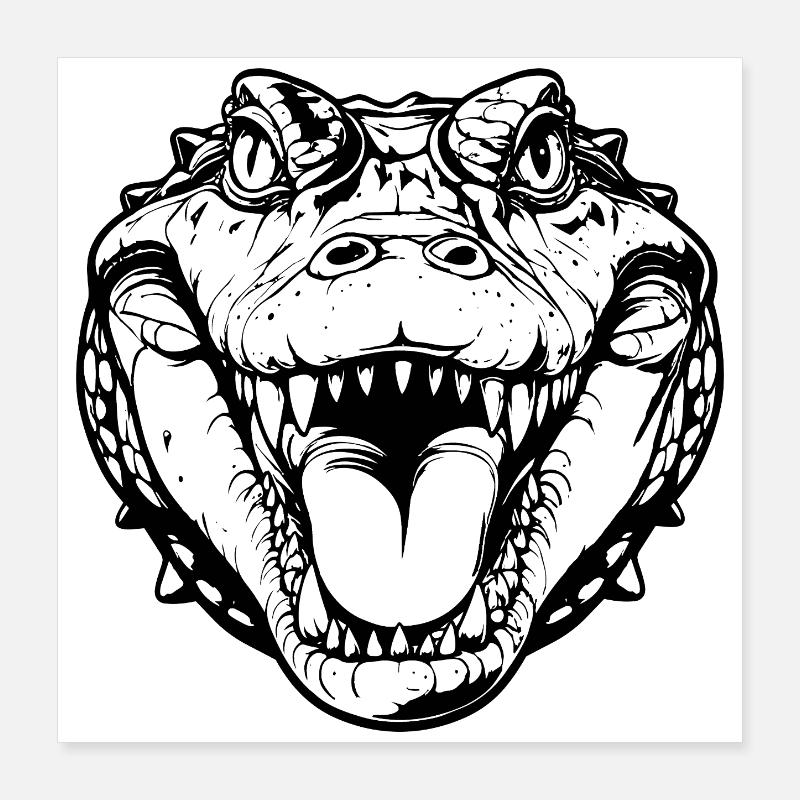 Crocodile Head Solid Color Crocodile Head Black Motif Poster 16" x 16" (40x40 cm)