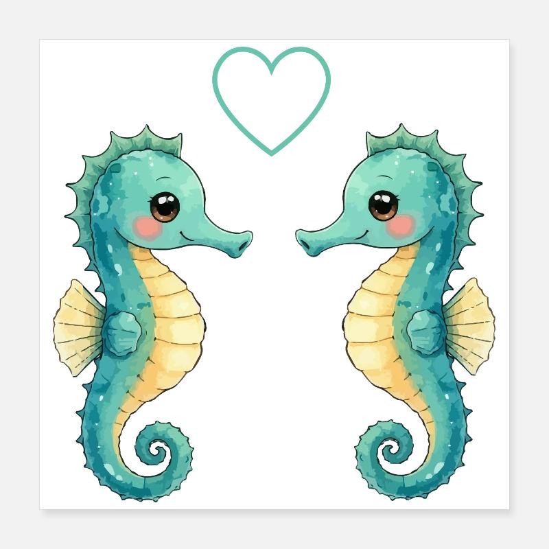 Zwei Seepferdchen Paar Poster 40x40 cm