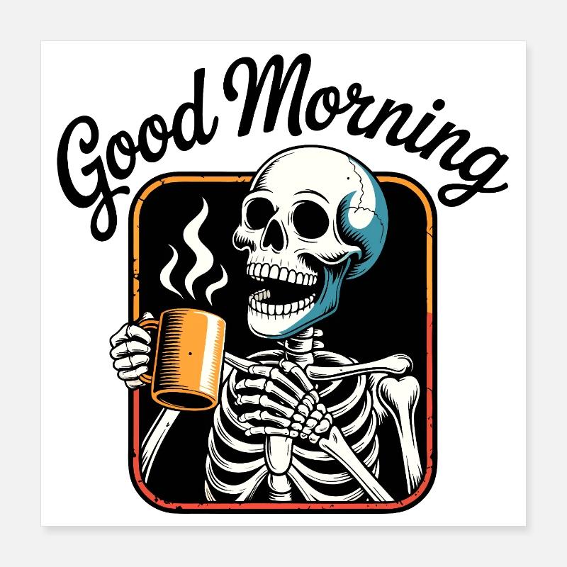 Coffee Skeleton with Steaming Cup Poster 16" x 16" (40x40 cm)