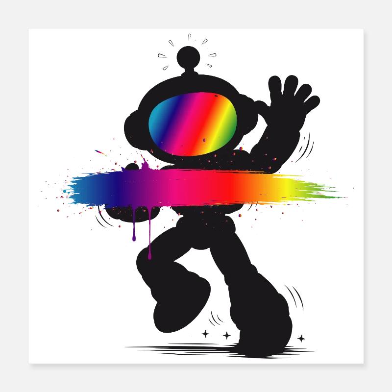 Roboter Silhouette Regenbogen Splash Design   Poster 40x40 cm