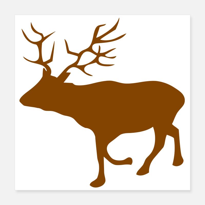 Silhouette de cerf brun dans la forêt Poster 40 x 40 cm