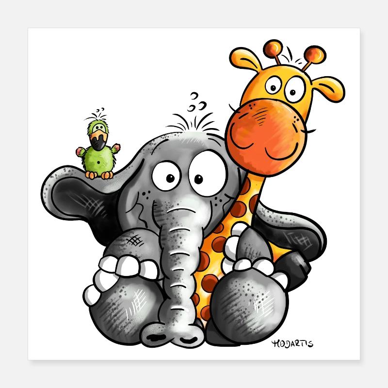 Éléphant et amis Poster 40 x 40 cm