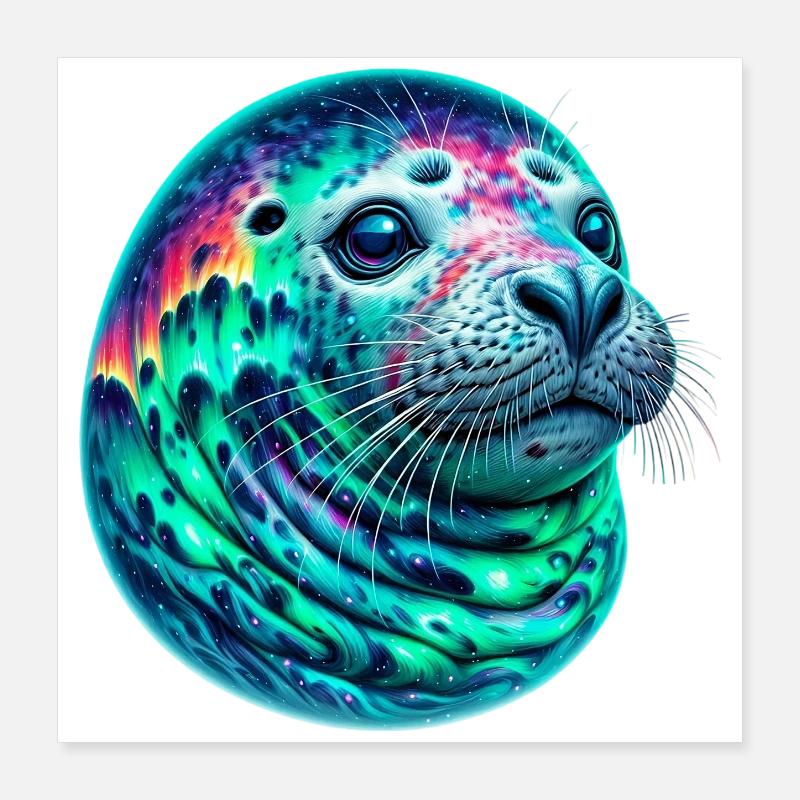 Aurora Borealis Seal Poster 16" x 16" (40x40 cm)