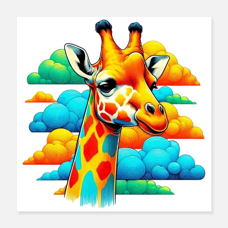 Giraffe with head in cloud clouds Poster 16" x 16" (40x40 cm)