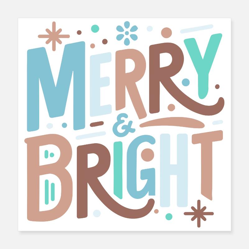 Merry & Bright Festive Typography Poster 40x40 cm